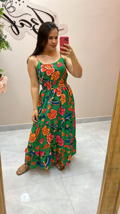 Vestido longuete em crepinho, com alças reguláveis - comprar online