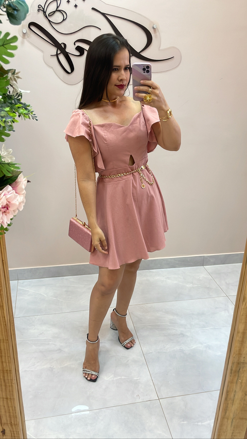 Vestido curto todo em linho premium