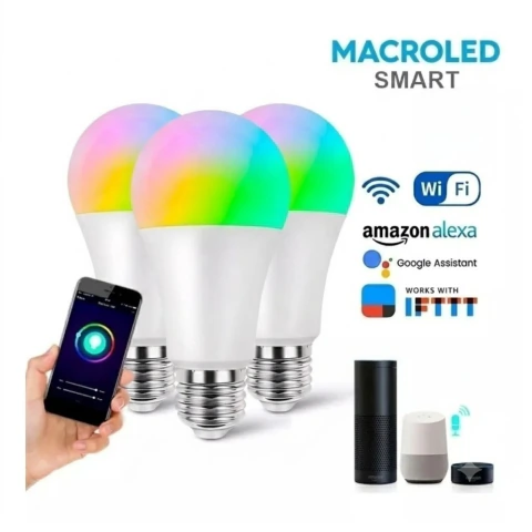 Lampara Led Inteligente Macroled Wifi Smart Color E27 Pack X3