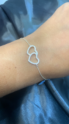 Pulseira coração duplo cravejado Prata 925 - DIAMOND’S JÓIAS & ACESSÓRIOS