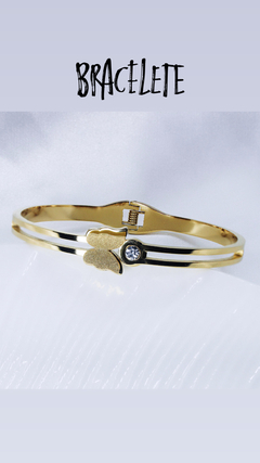 Bracelete borboleta solitária e ponto de luz em aço inoxidável - comprar online