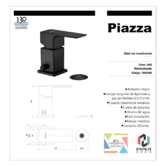 GRIFERIA PIAZZA ARQ NEGRO BIDET C/TRANSFERENCIA en internet