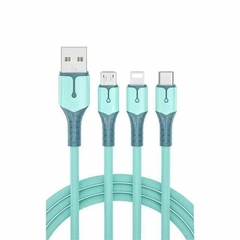Cabo USB 3 em 1 compátivel com iPhone Tipo C MICROUSB cabo rápido silicone liquido com luz indicadora Carregamento 5A Cabo de dados carro smartphone - comprar online