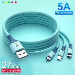 Imagem do Cabo USB 3 em 1 compátivel com iPhone Tipo C MICROUSB cabo rápido silicone liquido com luz indicadora Carregamento 5A Cabo de dados carro smartphone