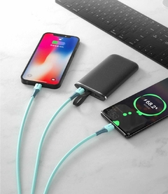 Cabo USB 3 em 1 compátivel com iPhone Tipo C MICROUSB cabo rápido silicone liquido com luz indicadora Carregamento 5A Cabo de dados carro smartphone