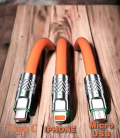 Cabo De Carga Super Rápida 3 Em 1 6A 120W Tipo C Silicone Líquido Micro USB Compatível com Iphone na internet