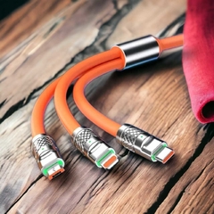 Cabo De Carga Super Rápida 3 Em 1 6A 120W Tipo C Silicone Líquido Micro USB Compatível com Iphone - comprar online