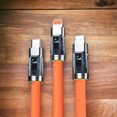 Imagem do Cabo De Carga Super Rápida 3 Em 1 6A 120W Tipo C Silicone Líquido Micro USB Compatível com Iphone