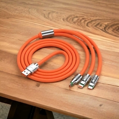 Cabo De Carga Super Rápida 3 Em 1 6A 120W Tipo C Silicone Líquido Micro USB Compatível com Iphone - Navarro Comercio