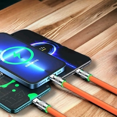 Cabo De Carga Super Rápida 3 Em 1 6A 120W Tipo C Silicone Líquido Micro USB Compatível com Iphone