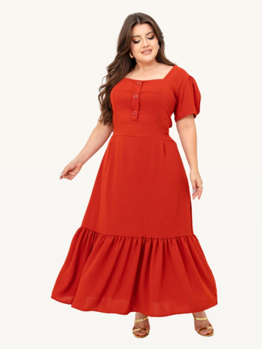Vestido Amora Longuete Com Forro Detalhes no Busto e Babado