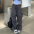 Calça feminina retrô reta de trabalho, casual folgada, calça de perna larga, na internet