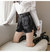 Calções de couro punk PU feminino com zíper, cintura alta, perna larga, elegante