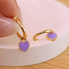 ARGOLLAS DORADAS MINI CORAZON VIOLETA