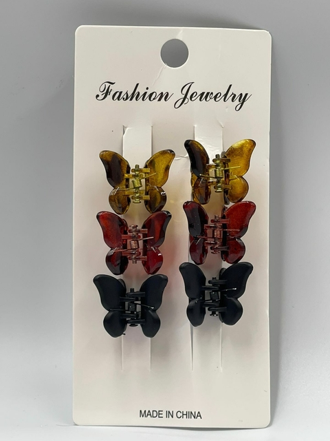 Grampo de cabelo borboleta amarelo, vermelho e preto
