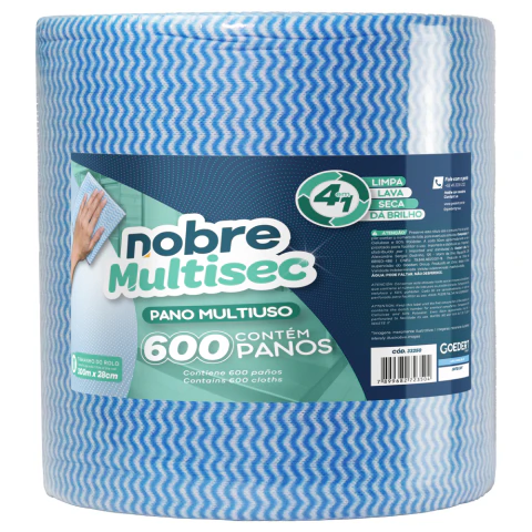 Pano Multiuso Perfex Azul Nobre Multisec 28cm x 300m - Rolo com 600 Panos