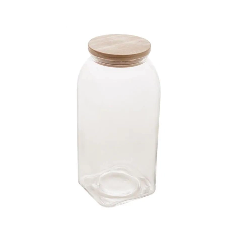 Pote de Vidro Borossilicato Quadrado com Tampa de Bambu 1,8L