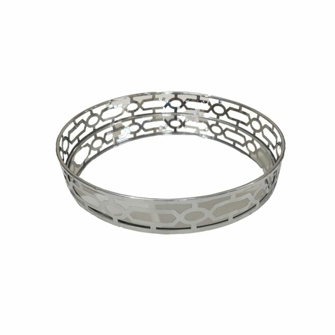 Bandeja Redonda de Metal Marrocos Prata - 25x25x5cm
