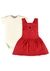 Conj. Boca Grande Body Meia Malha / Salopete Molecotton Jeans Sem Felpa Estampado Vermelho