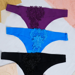 KIT Calcinha 3 pçs Feminina Fio Dental Estampa Flor Lingerie Sexy Cintura Baixa - comprar online