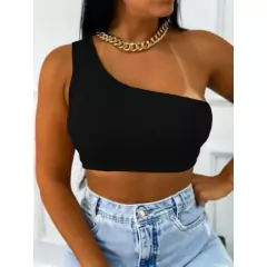 CROPPED OMBRO SÓ feminino tecido canelado básico dia a dia fashion usual bonito e barato - comprar online