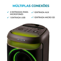 Caixa Amplificada AIWA Party Box PB08, 160W, Conexão USB, Bluetooth, RGB, AWS-PB-08 Sim - Mais Informática