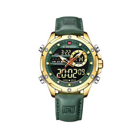 Naviforce relógio de aço e couro analógico digital masculino 9208 - comprar online