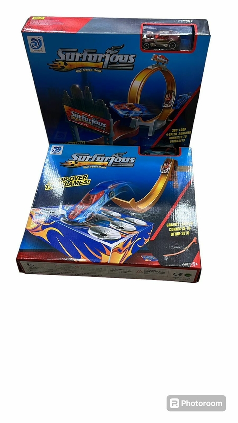 PISTA AZUL DE AUTOS CON AUTO A METAL