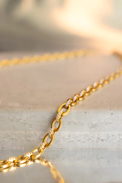 Colar Elos Cravejados Banho de Ouro 45cm - Duas Joias