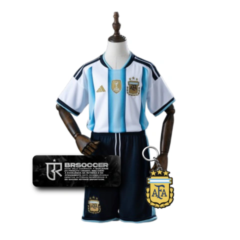 Kit Infantil Argentina I Copa do Mundo 2026 - Torcedor Adidas Masculina - Branca e azul