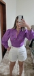 BLUSA cropped manga longa lilás com detalhes bordados