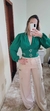 BLUSA VERDE MANGA LONGA TECIDO DUNA COM DETALHES EM STRASS - Anna Castro Store