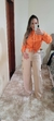 CAMISA LARANJA MANGA LONGA COM DETALHES EM RENDA - comprar online