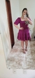 VESTIDO ROXO com lindo BORDADO NAS MANGAS
