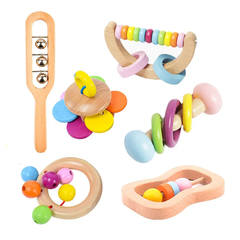 Chocalhos de madeira para bebê, sino de mão sensorial, brinquedos de desenvolvimento educacional para bebês, montessori, recém-nascido, 0-12 meses
