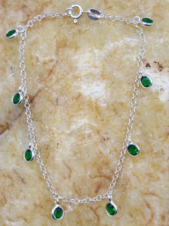 Pulseira de Prata de Lei com Pedra Verde