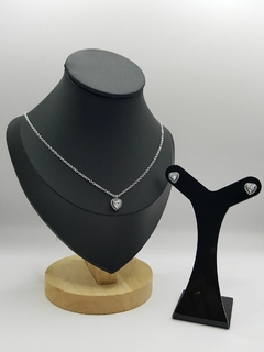 Imagem do Conjunto Prata 925: Colar & Brinco Coração Cravejado