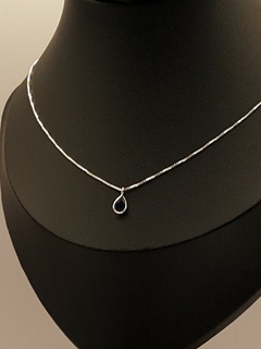 Colar de Prata 925 Ponto de Luz Gota Azul Marinho 45cm