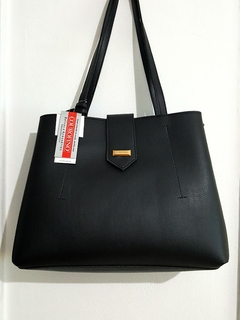 Bolsa Tote Tiracolo Lingueta Grande Preta BSI-5187 - PR