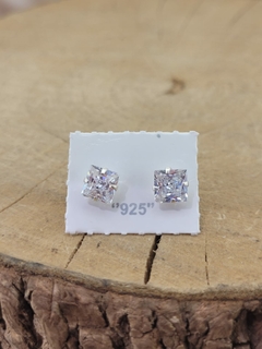 Brinco De Prata 925 Carre Quadrado Zircônia 6mm