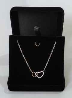 Colar Coração Duplo Cravejado com Zircônia e Liso em Prata 925 - comprar online