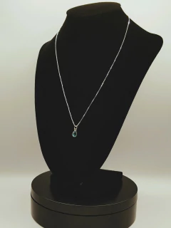 Colar de Prata 925 Ponto de Luz Gota Azul