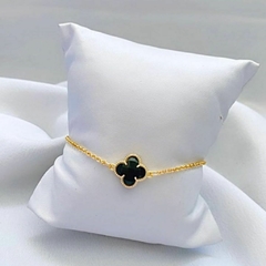 Pulseira Trevo (Pedra de Vidro) Folheada à Ouro