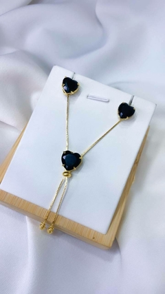 Conjunto Coração Gravatinha - Folheado à Ouro - Gold Style