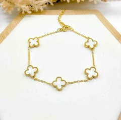 Imagem do Pulseira Trevo Resinado Dourado - Aço Inoxidável