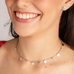 Conjunto Corações com Strass e Bolinhas Prata (Aço Inoxidável) - comprar online