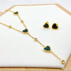 Conjunto Coração Resinado Dourado c/ Strass (Aço Inoxidável) na internet