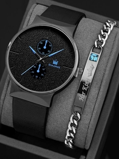 2 pcs/Set Moda Mens Sports Relógios Man Business Quartz Relógio de pulso Luxo Homens Relógio Casual Relogio masculino