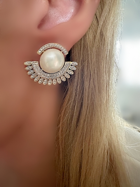 Brinco perolas shell cravejado com zirconias - comprar online