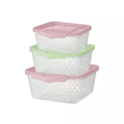 Kit 3 Potes Quadrados Com Trava 550ml , 1L e 1,7 L